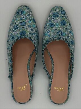 J. Crew Liberty of London print Blue and Green Floral Slingback Mules